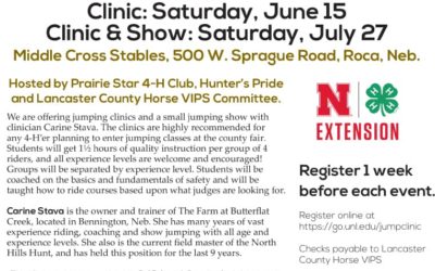 4-H Jumping Clinics and Shows June 15th & July 27th Middle Creek Stables Roca, NE